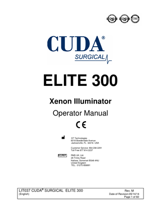  ELITE 300  Xenon Illuminator Operator Manual Rev M May 2014