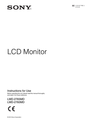 LMD-2765MD  and LMD-2760MD LCD Monitor Instructions for Use June 2018 