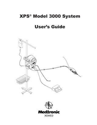 TABLE OF CONTENTS Symbols ... iii When the System Arrives ... iv Warnings and Precautions ... iv-vi Customer Service ... vii Device Description ... 1 System Description ... 1 Indications ... 2 Contraindications ... 2 Parts List ... 3 XPS® 3000 Console Description ... 4 Front Console ... 4 Rear Console ... 5 XPS® 3000 Set-Up and Use ... 6 Cable Connections ... 6 Console Set-Up ... 6-7 Language Selection ... 6 XPS® Multifunction Footswitch ... 10 XPS® Single Function Footswitch ... 10 XPS® StraightShot® M4 and Magnum® II Microdebrider System Set-Up and Use ... 11 Before Surgery ...11-12 XPS® StraightShot® M4 and Magnum® II Handpiece Accessories ... 13 Blade or Bur Installation ... 14 Tubing Attachment ... 14 XPS® StraightShot® M4 and Magnum® II Surgical Precautions ... 14 After Surgery ... 15 Blade or Bur Removal ... 15 Visao™ and Xcalibur® Drill System Set-Up and Use ... 16 Before Surgery ... 18 Visao™ and Xcalibur® Bur Installation and Tubing Attachment ... 19 Bur Attachment ... 19 Curved Bur Installation ... 19 Tubing Attachment-Irrigation ... 19 Tubing Attachment-Cooling ... 20 Visao™ and Xcalibur® Surgical Precautions ... 20 Powerforma® Drill System Set-Up and Use ... 21 Before Surgery ... 22 Powerforma® Bur Installation and Tubing Attachment ... 23 Bur Attachment ... 23 Tubing Attachment-Irrigation ... 23 Powerforma® Surgical Precautions ... 23 Skeeter® Ultra-Lite Oto-Tool System Set-Up and Use ... 24 Before Surgery ... 26 i