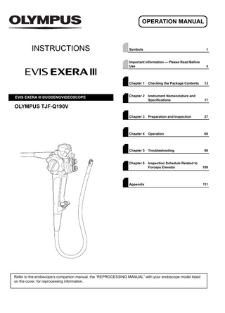 TJF-Q190V EVIS EXERA III DUODENOVIDEOSCOPE Operation Manual 