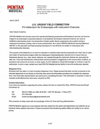 Endoscopes with Instrument Channels Urgent Field Correction April 2016