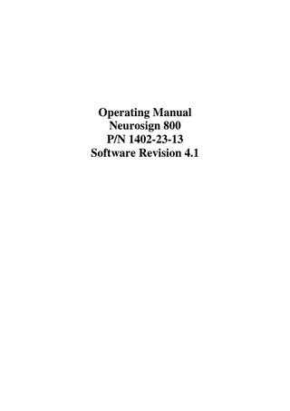 Neurosign N800 Operating Manual sw rev 4.1 Oct 2005