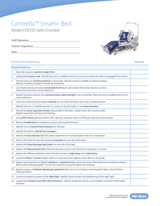 Centrella Smart + Bed Model CNT255 Skills Checklist Rev 1 Aug 2017