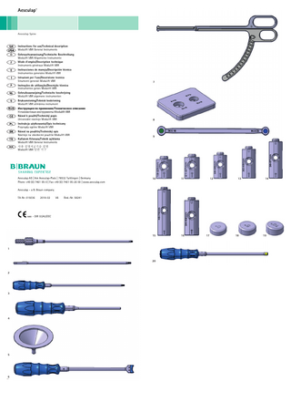 Aesculap®  Aesculap Spine  Instructions for use/Technical description Modulift VBR General Instruments Gebrauchsanweisung/Technische Beschreibung Modulift VBR Allgemeine Instrumente Mode d’emploi/Description technique Instruments généraux Modulift VBR Instrucciones de manejo/Descripción técnica Instrumentos generales Modulift VBR Istruzioni per l’uso/Descrizione tecnica Strumenti generali Modulift VBR Instruções de utilização/Descrição técnica Instrumentos gerais Modulift VBR Gebruiksaanwijzing/Technische beschrijving Modulift VBR algemene instrumenten Bruksanvisning/Teknisk beskrivning Modulift VBR allmänna instrument Инструкция по примению/Техническое описание Установочные инструменты Modulift VBR Návod k použití/Technický popis Univerzální nástroje Modulift VBR Instrukcja użytkowania/Opis techniczny Przyrządy ogólne Modulift VBR Návod na použitie/Technický opis Nástroje na všeobecné použitie Modulift VBR Kullanım Kılavuzu/Teknik açiklama Modulift VBR General Instruments 사용 설명서 / 기술 설명 Modulift VBR 일반 기구  Aesculap AG | Am Aesculap-Platz | 78532 Tuttlingen | Germany Phone +49 (0) 7461 95-0 | Fax +49 (0) 7461 95-26 00 | www.aesculap.com  7  8  9  10  11  15  16  12  13  14  Aesculap – a B. Braun company TA-Nr. 015036  2018-02  V6  Änd.-Nr. 58241  0482 - DIR 93/42/EEC  1  20  2  3  4  5  6  17  18  19  