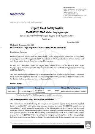 McGRATH MAC Urgent Field Safety Notice 