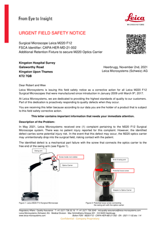 M220 F12 Urgent Field Safety Notice Nov 2021