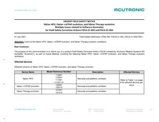 fabian series Urgent Field Safety Notice July 2021