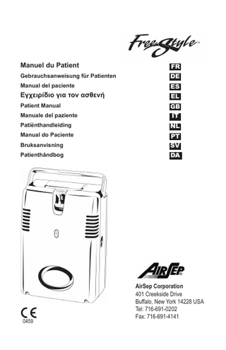 FreeStyle™ TABLE OF CONTENTS I. Why Your Doctor Prescribed Oxygen... 1-GB II. What Is the FreeStyle Portable Oxygen Concentrator?... 2-GB III. Important Safety Rules... 2-GB IV. Getting Started with your FreeStyle Portable Oxygen 		 Concentrator... 3-GB 		 IV. 1. Battery Charging and Installation... 4-GB 		 IV. 2. Nasal Cannula... 5-GB V. FreeStyle Unit Components... 6-GB VI. Operating Instructions... 7-GB VII. Power Supplies... 8-GB VIII. Filter... 8-GB IX. Setting of the Flow Selector for Prescribed Oxygen 		 Concentration... 10-GB X. Alarm/Light Indicators...11-GB 		 X. 1. How to Respond to FreeStyle’s Alarm/Light Indicators...12-GB XI. Cleaning, Care, and Proper Maintenance... 13-GB 		 XI. 1. Cabinet... 13-GB 		 XI. 2. Filter... 13-GB 		 XI. 3. Carrying Bag... 13-GB 		 XI. 4. Alarm/Service Indicator... 14-GB XII. FreeStyle Accessories... 14-GB XIII. Reserve Oxygen Supply... 14-GB XIV. Troubleshooting... 14-GB XV. FreeStyle Specifications... 16-GB XV. 1. Classification... 17-GB 		 XV. 2. Symbols... 18-GB XVI. Limited Warranty... 19-GB  AirSep® Corporation		  GB  