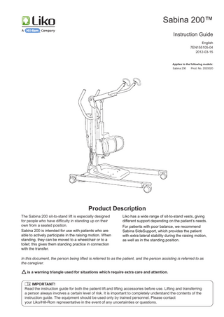 Sabina 200 Instruction Guide March 2012