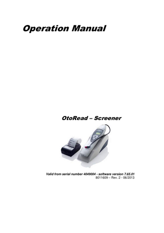 OtoRead Screener Operation Manual Rev 2 June 2013