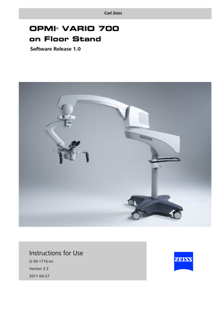 OPMI VARIO 700 on Floor Stand Instructions for Use sw rel 1.0 ver 3.3 April 2011