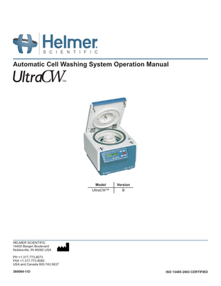 UltraCW Automatic Cell Washing System Ver B Rev O Operation Manual  June  2014