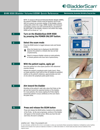 BVM 9500 Bladder Volume and UEBW Quick Reference