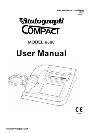 Table of Contents DESCRIPTION OF THE VITALOGRAPH COMPACT  1  MAIN COMPONENTS OF THE VITALOGRAPH COMPACT  1  FEATURES OF THE VITALOGRAPH COMPACT  1  GETTING THE VITALOGRAPH COMPACT READY FOR USE  2  OPERATING THE VITALOGRAPH COMPACT  2  LOGGING IN ENTERING OR SELECTING SUBJECT INFORMATION CREATING A NEW SUBJECT Creating a New Subject for a Non-advanced User Creating a New Subject for an Advanced User. SELECTING A SUBJECT FROM THE DATABASE PERFORMING A TEST SESSION Checks to Make before Performing a Test Session Performing an FVC Test Performing a Single Breath Test Continued Using the Incentive Device PERFORMING CLOSED CIRCUIT SPIROMETRY PERFORMING A POST TEST SESSION PRINTING AND VIEWING TEST SESSIONS Printing a Test Session Viewing a Test Session MODIFYING SUBJECT INFORMATION Modifying Subject Information for a Non-advanced user Modifying Subject Information for an Advanced User. CHECKING ACCURACY VIEWING/PRINTING THE ACCURACY LOG WHEN TO CHECK ACCURACY  2 3 3 4 6 7 8 8 8 11 12 15 18 19 20 20 21 21 24 25 26 27  DELETING SUBJECT INFORMATION AND/OR TEST RESULTS. 27 POPULATION GROUPS AND NORMAL SETS  29  TEST CONFIGURATION  31  VITALOGRAPH COMPACT CONFIGURATION  36 i  