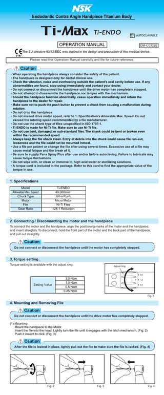 Ti-Max Ti-ENDO Handpiece SurgicXT Plus Operation Manual