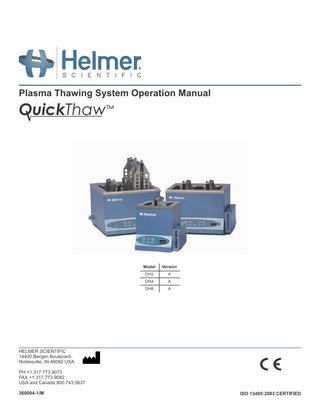 QuickThaw DH series Operation Manual Rev M