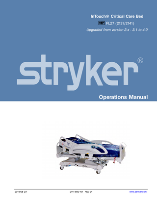 InTouch Critical Care Bed Model FL27 Operations Manual Ver 2x-3.1 to 4.0 Rev D Aug 2014 