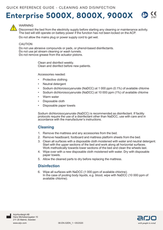 Enterprise 5000X, 8000X and 9000X Quick Reference Guide - Cleaning and Disinfection May 2020