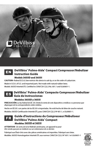 ENGLISH... EN - 2 ESPAÑOL... ES - 8 FRANÇAIS ... FR - 14 Table of Contents IEC Symbols... Important Safeguards... Introduction... Important Parts 3655 Compressor... Disposable Nebulizer... Reusable Nebulizer... How to Operate Your Compressor... Nebulizer Cleaning... Compressor Cleaning... Filter Change... Maintenance... Specifications... Warranty...  EN - 2 EN - 2 EN - 3 EN - 4 EN - 4 EN - 4 EN - 4 EN - 5 EN - 6 EN - 6 EN - 6 EN - 6 EN - 7  IEC Symbols Attention - Consult Instruction Guide  Type BF equipment– applied part  Consult instructions for use  Double Insulated  Alternating Current  Serial Number  This device contains electrical and/or electronic equipment that must be recycled per EU Directive 2012/19/ EU-Waste Electrical & Electronic Equipment  IMPORTANT SAFEGUARDS  When using electrical products, especially when children are present, basic safety precautions should always be followed. Read all instructions before using. Important information is highlighted by these terms: DANGER–	Urgent safety information for hazards that will cause serious injury or death. WARNING– Important safety information for hazards that might cause serious injury. CAUTION– Information for preventing damage to the product. NOTE– Information to which you should pay special attention.  READ ALL INSTRUCTIONS BEFORE USING. Danger To reduce the risk of electrocution: 1.	Always unplug this product immediately after using. 2. Do not use while bathing. 3.	Do not place or store product where it can fall or be pulled into a tub or sink. 4. Do not place in or drop into water or other liquid. 5.	Do not reach for a product that has fallen into water. Unplug immediately.  EN - 2  A-655  