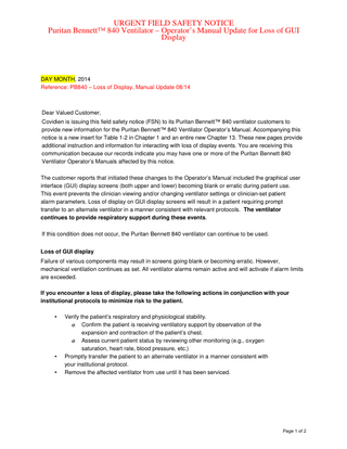 840 Series Urgent Field Safety Notice Aug 2014