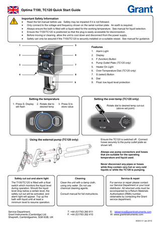 Optima T100, TC120 Quick Start Guide V1 Jan 2012