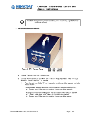 DSD-1087 and DSD-1088 Chemical Transfer Pump Tube Set and Adapter Instructions Rev D