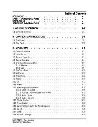 MULTINEX Gas Module Operating Instructions Rev A May 1997