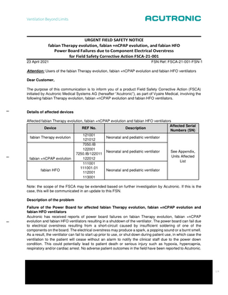 fabian series Medical Device Urgent Field Safety Corrective Action April 2021