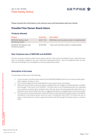 SERViNO System Field Safety Notice May 2021