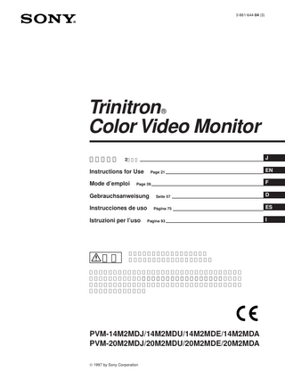 Trinitron PVM-14M2MDx series and 20M2MDx series Instructions for Use