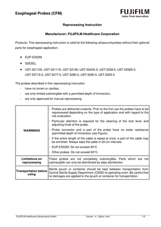 Esophageal Probes (CFM) Reprocessing Instructions