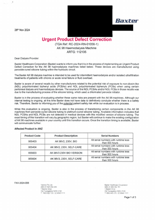 AK 98 Urgent Product Defect Correction