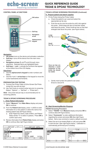 echo-screen TEOAE & DPOAE Technology Quick Reference Guide