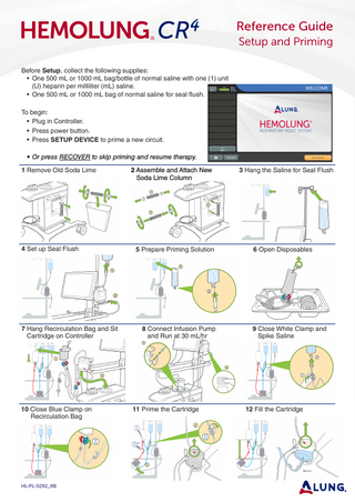 HEMOLUNG CR4 Reference Guide Setup and Priming Quick Guide