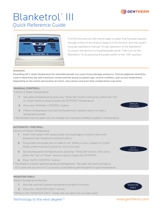 Blanketrol III Quick Reference Guide Jan 2020