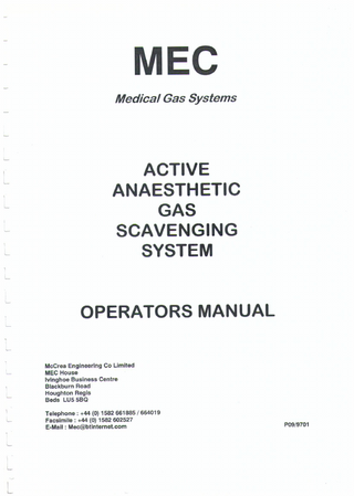 MEC Active Anaesthetic Gas Scavenging System Ref P09-9701