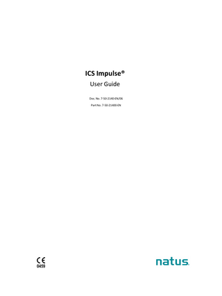 Table of Contents 1  Introduction ... 6  2  Intended use, users, and patient target group ... 6 2.1  Intended users and patient target group ... 6  2.2  Clinical benefits... 6  2.3  Contraindications and side effects ... 6  2.4  System description ... 7  3  About this manual... 9 3.1  Typographical conventions ... 10  3.2  ICS Impulse safety ... 10  3.3  Navigating this manual ... 10  4  Unpacking ... 10  5  Installation ... 11 5.1  5.2  ICS Impulse  Installing Otosuite Vestibular software ... 11 5.1.1  System requirements ... 11  5.1.2  Starting the installation ... 11  5.1.3  Selecting the installation setup... 12  5.1.4  Network installation – Server (Server) or Both (Both)... 13  5.1.5  Completing the installation ... 14  5.1.6  Customizing for your facility ... 14  5.1.7  Updating the Otosuite Vestibular software ... 15  5.1.8  Uninstalling the Otosuite Vestibular software ... 15  5.1.9  Advanced system settings ... 15  Connecting the goggles to the computer ... 20 5.2.1  Powering the goggles on and off ... 21  5.2.2  Determining the licenses installed in the goggles ... 21  5.3  Installing the synchronized room video... 21  5.4  Setting up test locations ... 21 5.4.1  Setting up for testing with a fixation dot... 22  5.4.2  Setting up for testing with a chair ... 22  5.4.3  Setting up for testing with an exam table ... 22  5.4.4  Setting up for testing with a synchronized room video ... 22  5.5  Setting up an external monitor ... 22  5.6  Setting the power options... 23  5.7  Presenting with a remote control... 23  5.8  Importing sample material ... 23 3  