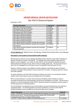 Site-Rite 8 Urgent Medical Device Notification Nov 2019