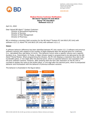 Alaris System and PC Unit 8015 Medical Device Customer Notification April 2022