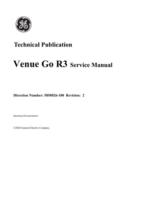 P R E L I M I N A R Y  Table of Contents CHAPTER 1: Introduction Overview... 1 - 1 Purpose of Chapter 1... 1 - 1 Service Manual Overview... Contents in this Service Manual... Typical Users of the Basic Service Manual... Venue Go™ Models Covered in this Manual... Product Description...  1-2 1-2 1-2 1-3 1-4  Important Conventions... 1 - 5 Conventions Used in this Manual... 1 - 5 Standard Hazard Icons... 1 - 6 Safety Considerations... 1 - 8 Introduction... 1 - 8 Human Safety... 1 - 8 Mechanical Safety... 1 - 11 Electrical Safety... 1 - 13 Venue Go™ Battery Safety... 1 - 16 Patient Data Safety... 1 - 16 Dangerous Procedure Warnings... 1 - 17 Lockout/Tagout (LOTO) Requirements... 1 - 18 Product Labels and Icons... Universal Product Labels... Label Descriptions... Venue Go™ Cart Labels Location...  1 - 19 1 - 19 1 - 21 1 - 26  Returning/Shipping Probes and Repair Parts... 1 - 27 Electromagnetic compatibility (EMC)... What is EMC?... Compliance... Electrostatic Discharge (ESD) Prevention... Table of Contents  1 - 28 1 - 28 1 - 28 1 - 29 xiii  