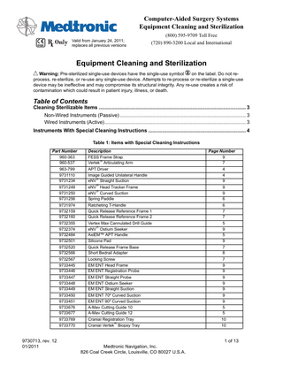 Computer-Aided Surgery Systems Equipment Cleaning and Sterilization Instructions Rev 12 Jan 2011