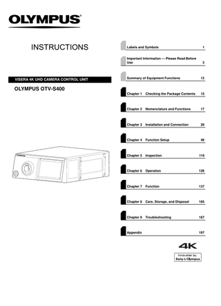 OTV-S400 VISERA 4K UHD CAMERA CONTROL UNIT Instructions Feb 2020