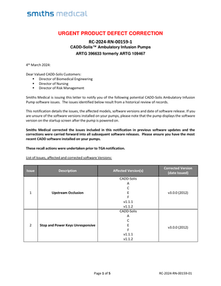 CADD-Solis Urgent Product Defect Correction 