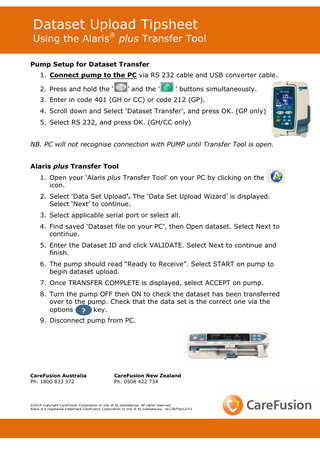 Alaris plus Transfer Tool Dataset Upload Tipsheet Feb 2012