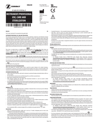 ZIMMER INSTRUMENT -PROVISIONAL USE, CARE AND STERILIZATION Instruction Manual