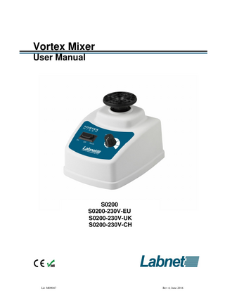 Vortex Mixer S0200 series User Manual Rev 4 June 2016