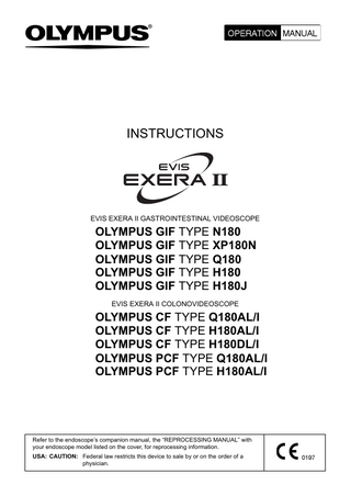 GIF TYPE x180 series GASTROINTESTINAL VIDEOSCOPE Operation Manual Ref 07 Dec 2009