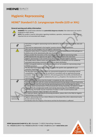 HEINE F.O.4 NT-F.O. Laryngoscope Handles Hygienic Reprocessing Dec 2017