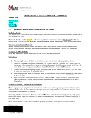 Rad-8 Urgent Medical Device Correction and Removal March 2013