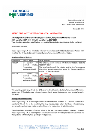 ACIST EmpowerCTA&CT System Recall March 2017